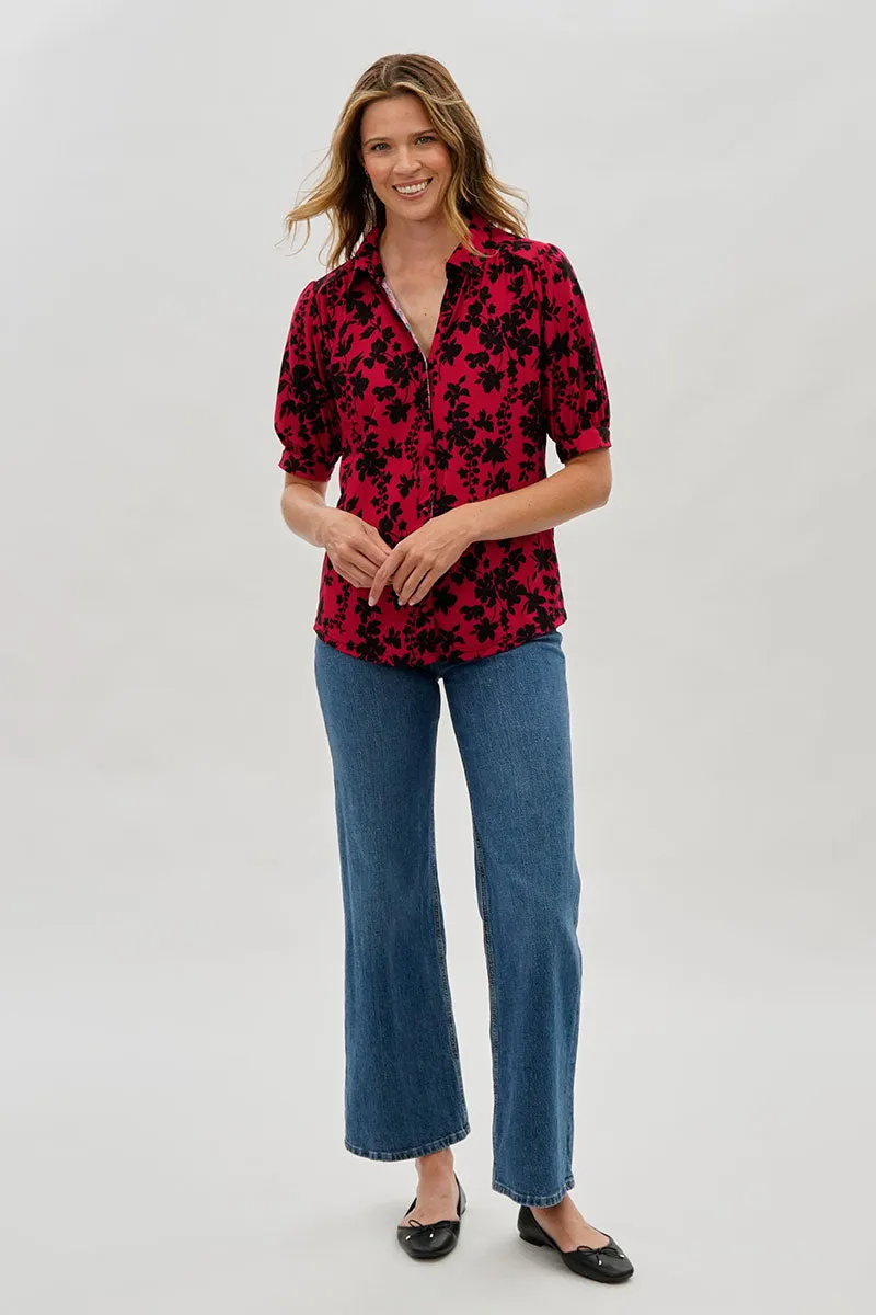 Beechers Brook Floral Puff Sleeve Button Down Blouse - Red sold by Fairweather product image thumbnail 5