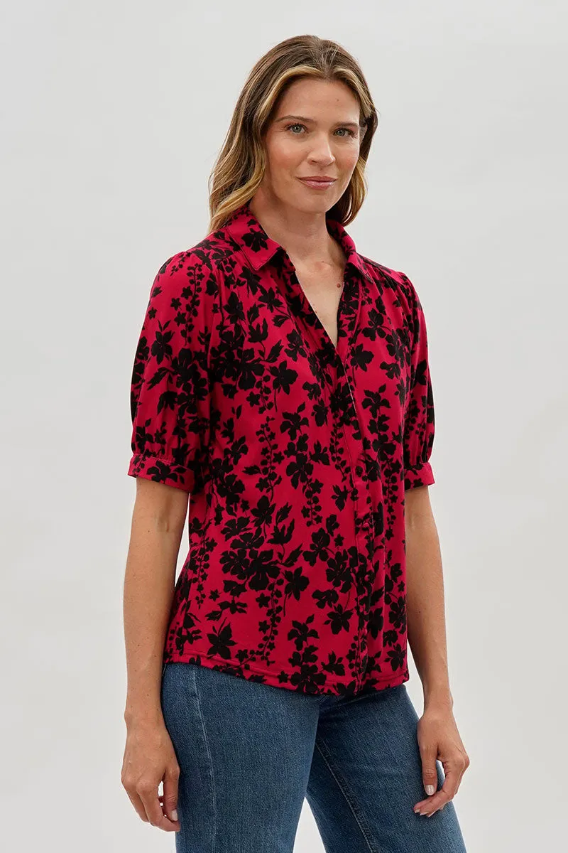 Beechers Brook Floral Puff Sleeve Button Down Blouse - Red sold by Fairweather product image thumbnail 2