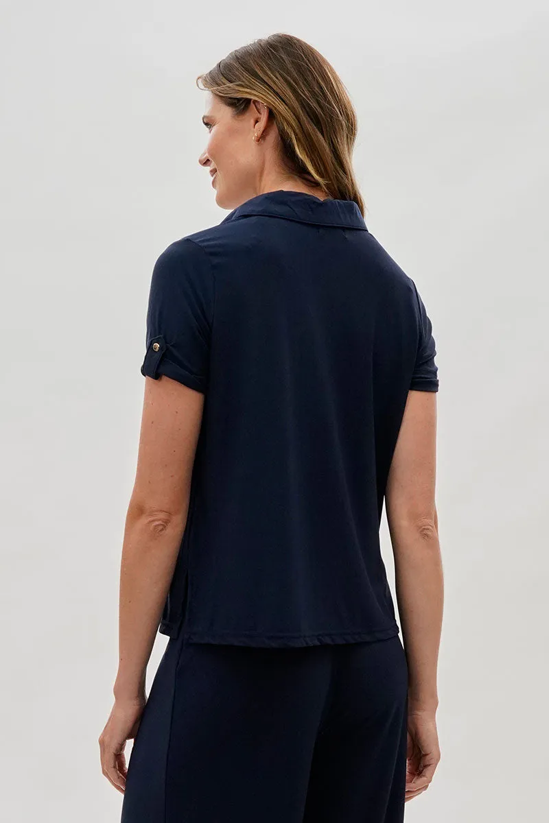 Costa Blanca Short Sleeve Split Neck Blouse - Navy sold by Fairweather product image thumbnail 3
