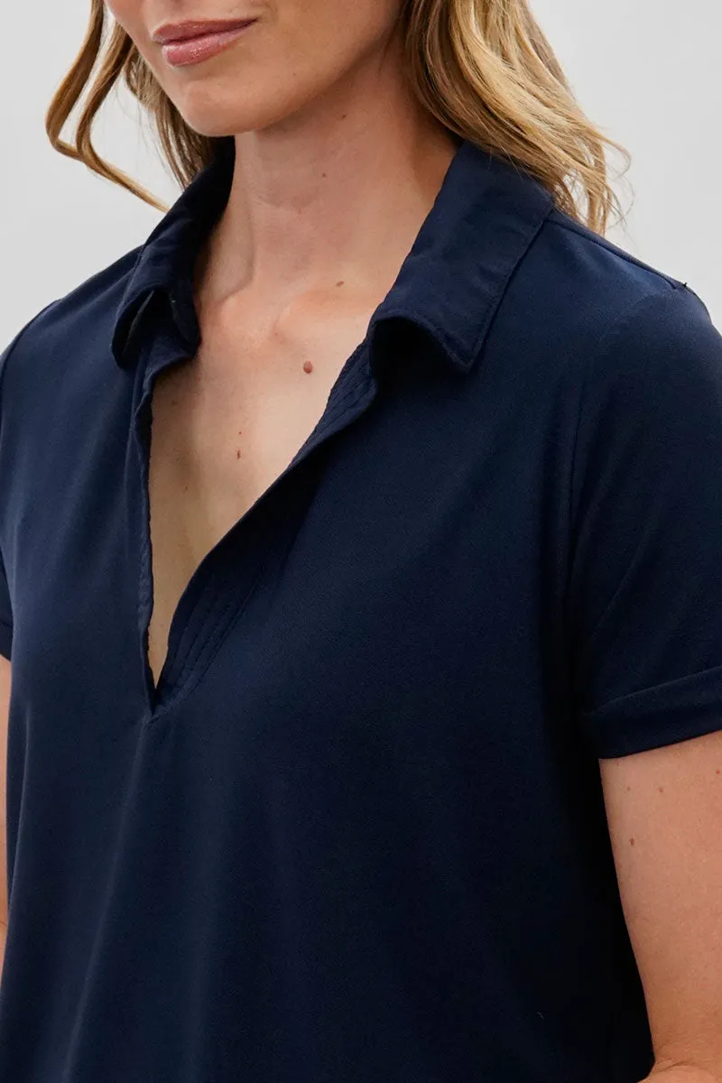 Costa Blanca Short Sleeve Split Neck Blouse - Navy sold by Fairweather product image thumbnail 4