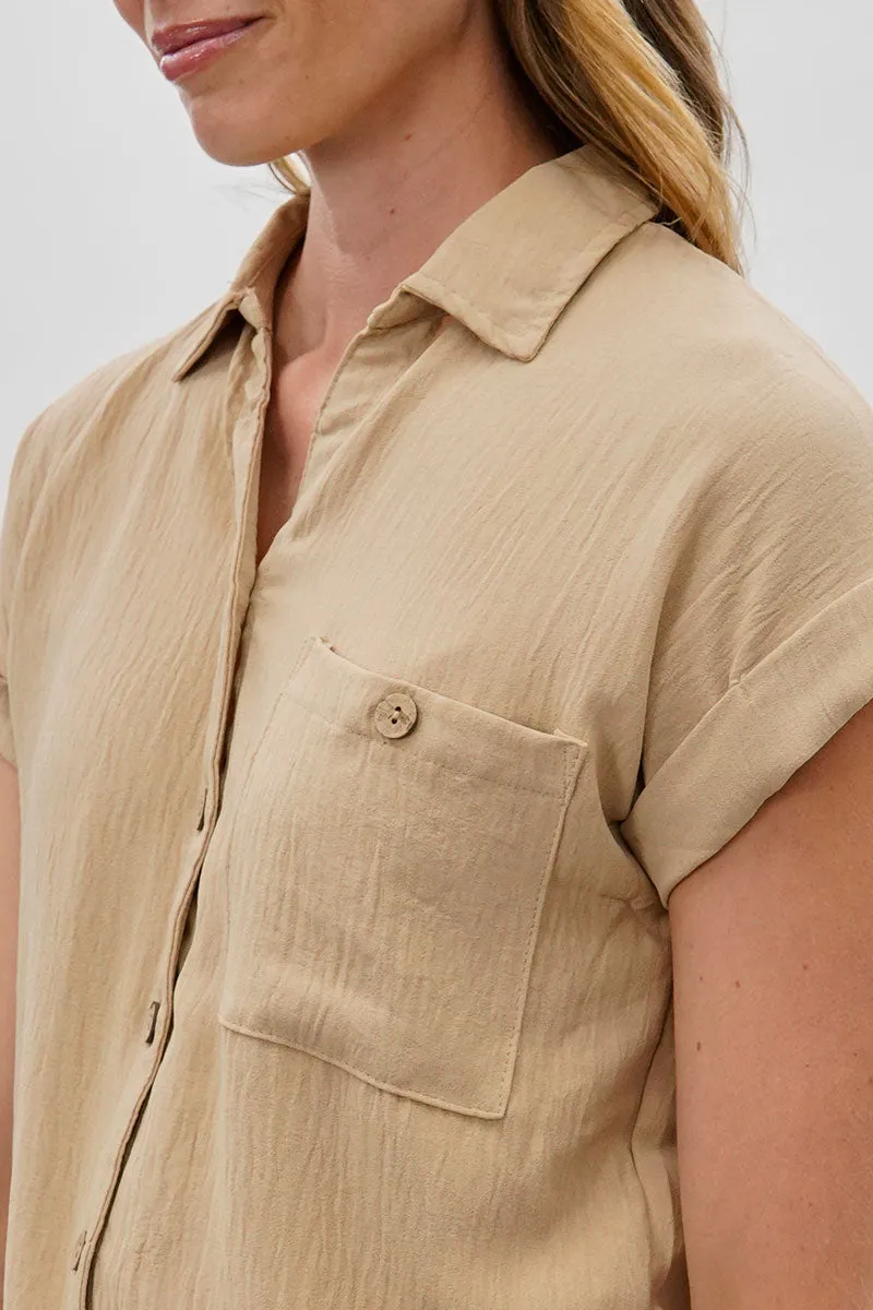 Sylexchange Vintage Short Sleeve Button Down Shirt - Beige sold by Fairweather product image thumbnail 4