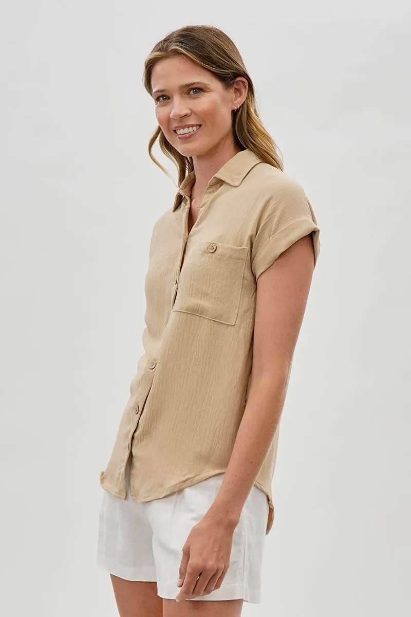 Sylexchange Vintage Short Sleeve Button Down Shirt - Beige sold by Fairweather product image thumbnail 2