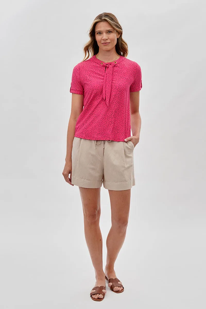 Beechers Brook Polka Dot Tie-Neck Short Sleeve Blouse - Pink sold by Fairweather product image thumbnail 5