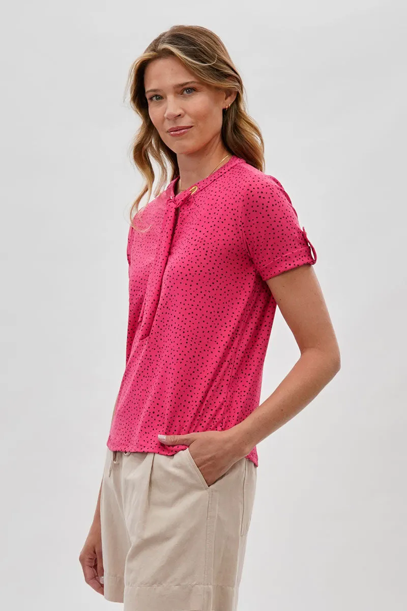 Beechers Brook Polka Dot Tie-Neck Short Sleeve Blouse - Pink sold by Fairweather product image thumbnail 2