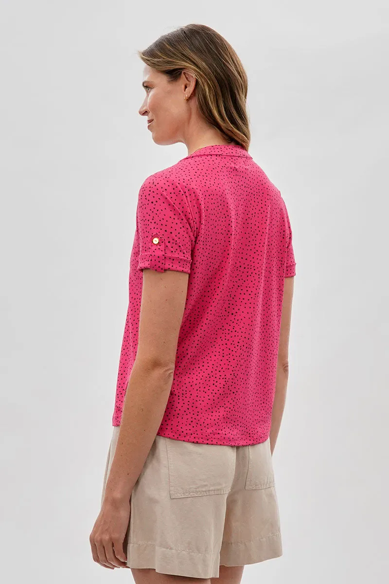 Beechers Brook Polka Dot Tie-Neck Short Sleeve Blouse - Pink sold by Fairweather product image thumbnail 3