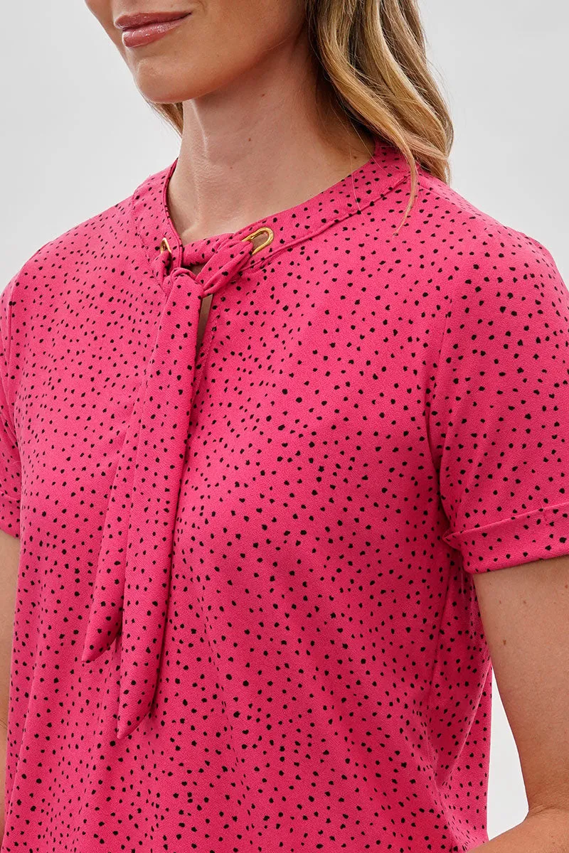Beechers Brook Polka Dot Tie-Neck Short Sleeve Blouse - Pink sold by Fairweather product image thumbnail 4