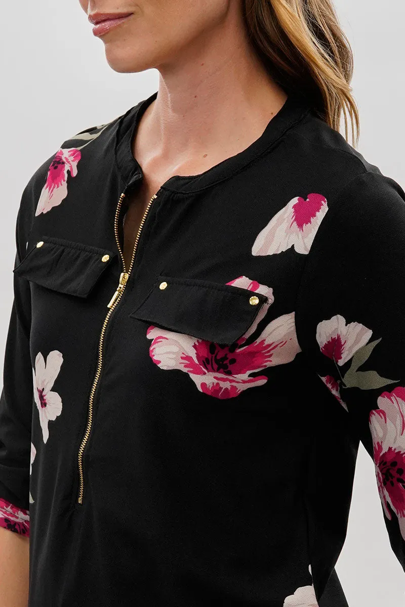 International INC Company Floral 1/4 Zip Shirt - Black sold by Fairweather product image thumbnail 4