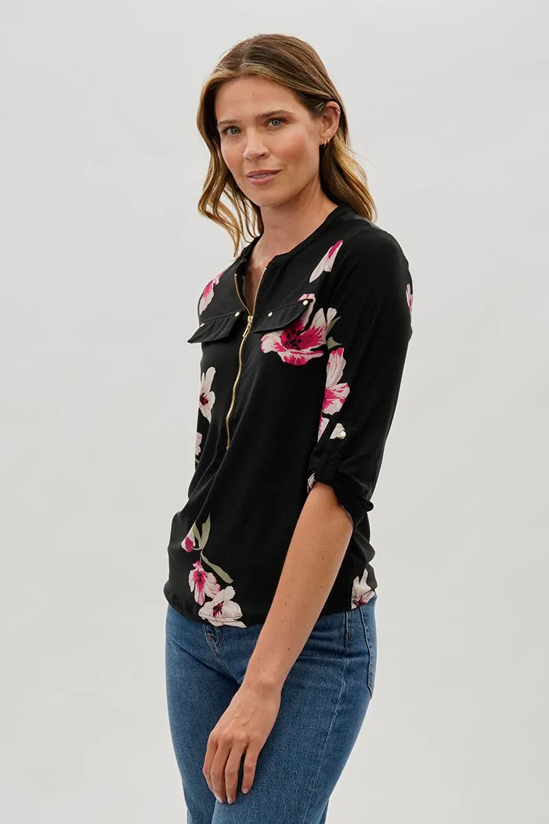 International INC Company Floral 1/4 Zip Shirt - Black sold by Fairweather product image thumbnail 2