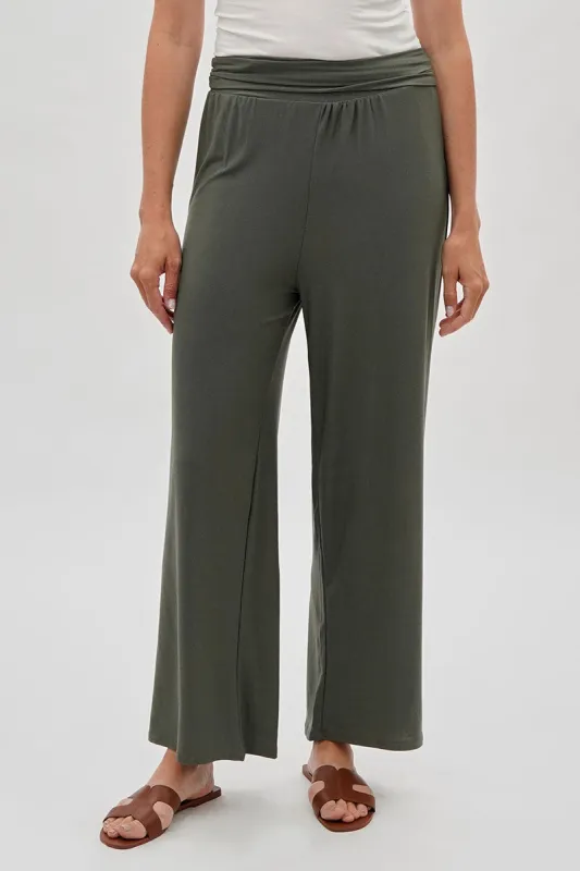 Costa Blanca Wide Leg Fold Over Pants - Olive sold by Fairweather