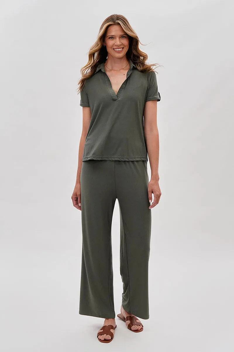 Costa Blanca Wide Leg Fold Over Pants - Olive sold by Fairweather product image thumbnail 5