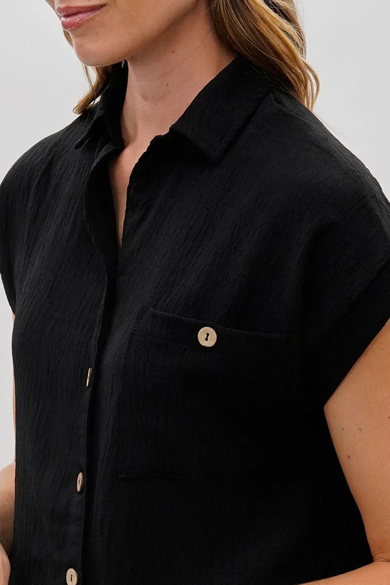 Sylexchange Vintage Short Sleeve Button Down Shirt - Black sold by Fairweather product image thumbnail 4