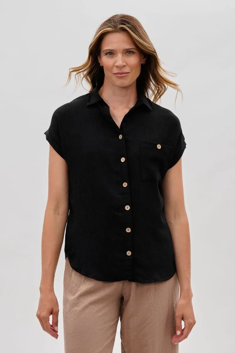 Sylexchange Vintage Short Sleeve Button Down Shirt - Black sold by Fairweather
