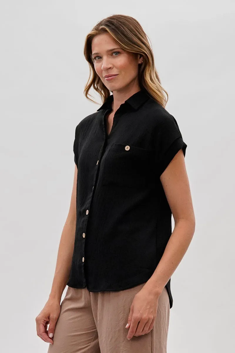 Sylexchange Vintage Short Sleeve Button Down Shirt - Black sold by Fairweather product image thumbnail 2