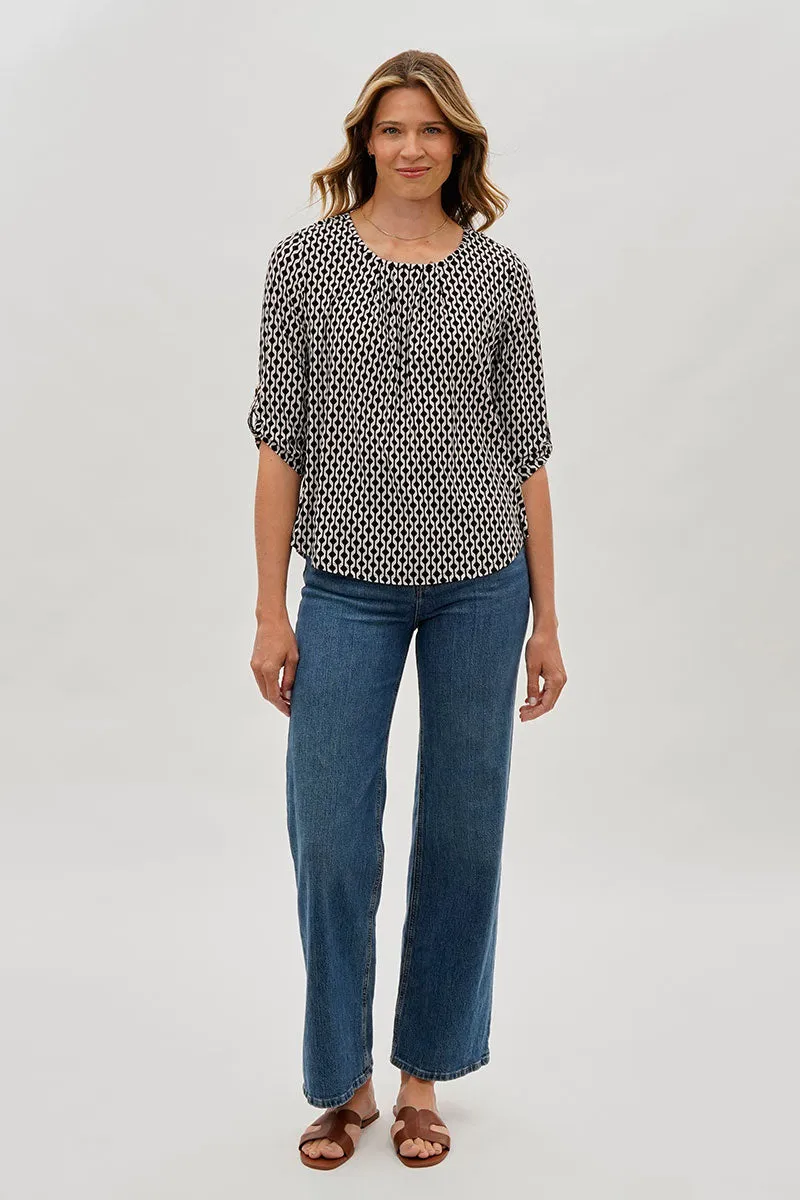 Beechers Brook Patterned Roll Up Sleeve Blouse - White sold by Fairweather product image thumbnail 5