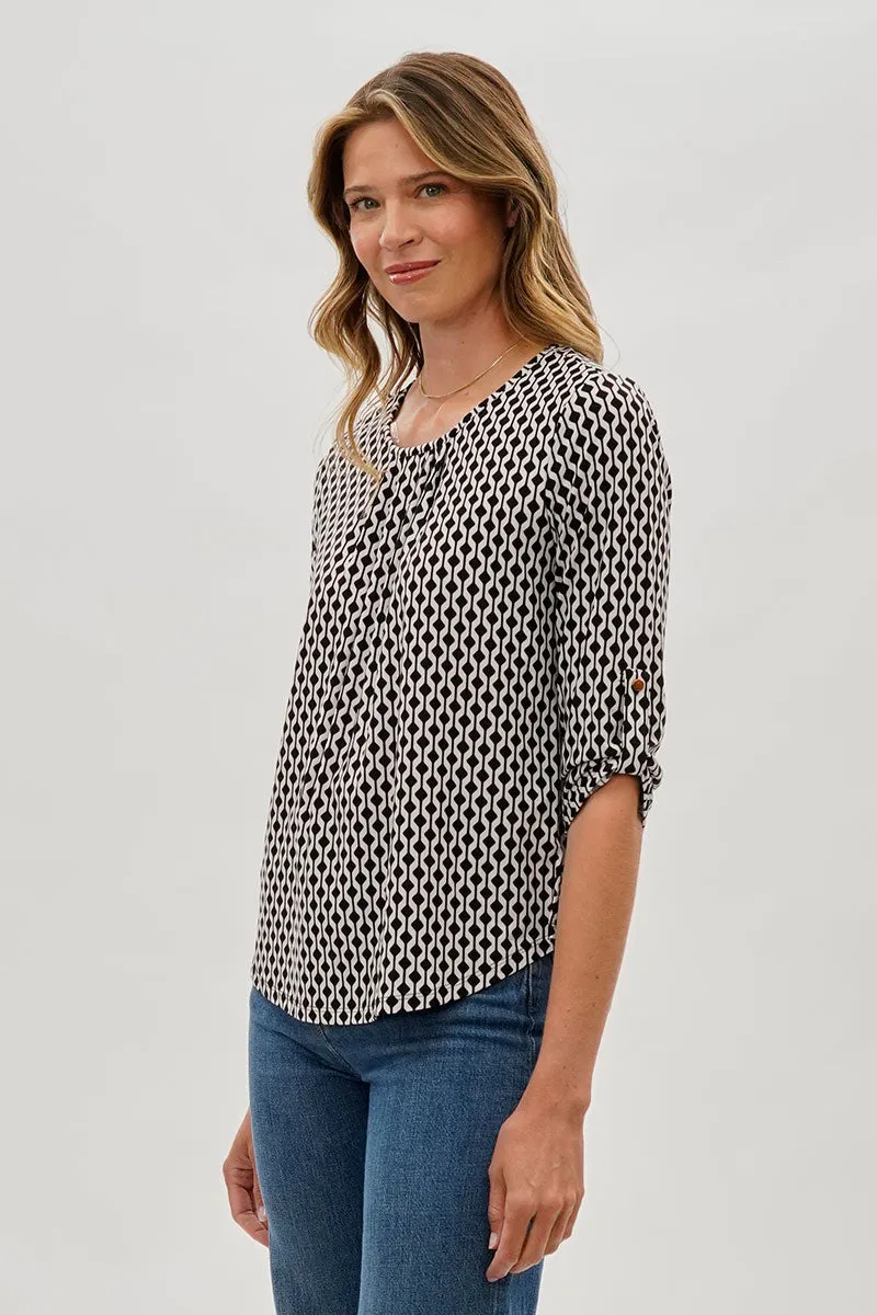 Beechers Brook Patterned Roll Up Sleeve Blouse - White sold by Fairweather product image thumbnail 2