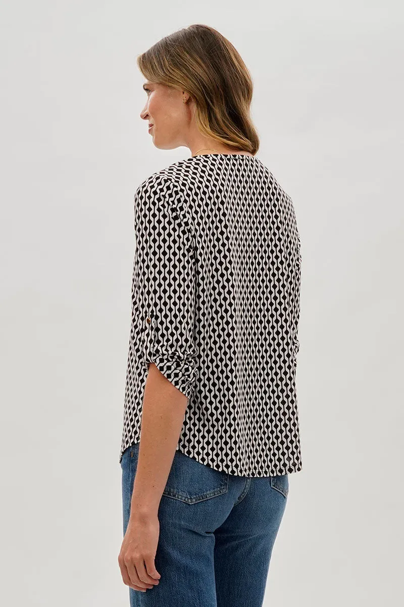 Beechers Brook Patterned Roll Up Sleeve Blouse - White sold by Fairweather product image thumbnail 3