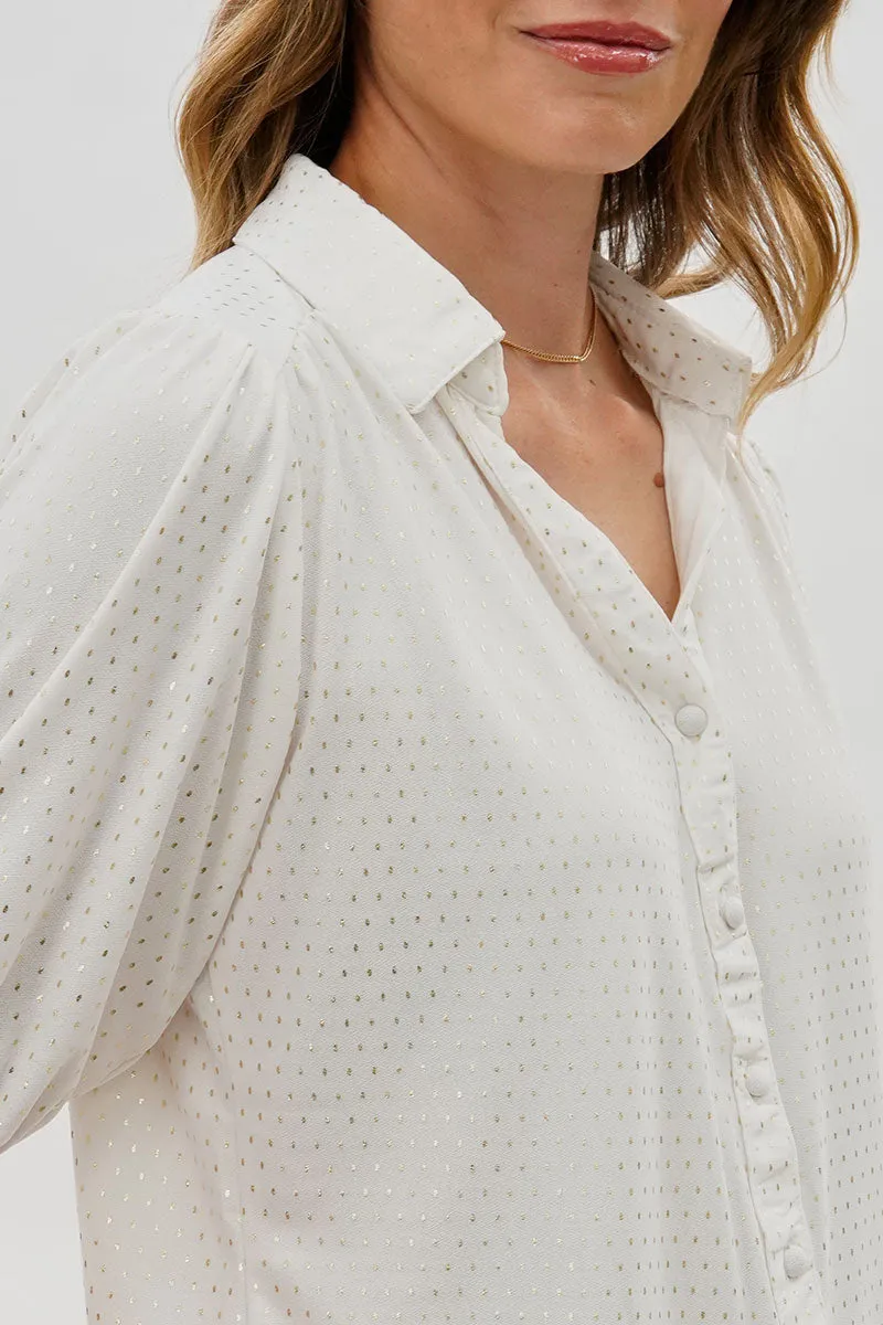 Beechers Brook Patterned Puff Sleeve Button Down Blouse - White sold by Fairweather product image thumbnail 4