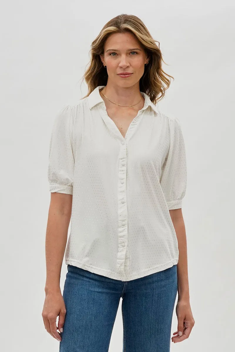 Beechers Brook Patterned Puff Sleeve Button Down Blouse - White sold by Fairweather