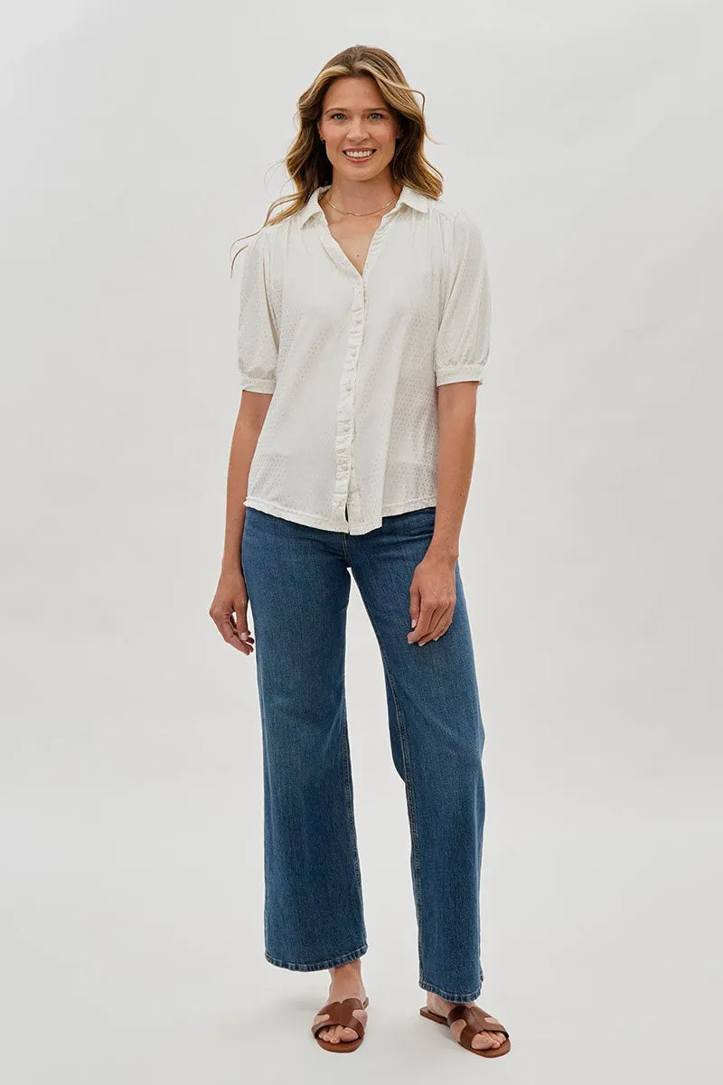 Beechers Brook Patterned Puff Sleeve Button Down Blouse - White sold by Fairweather product image thumbnail 5