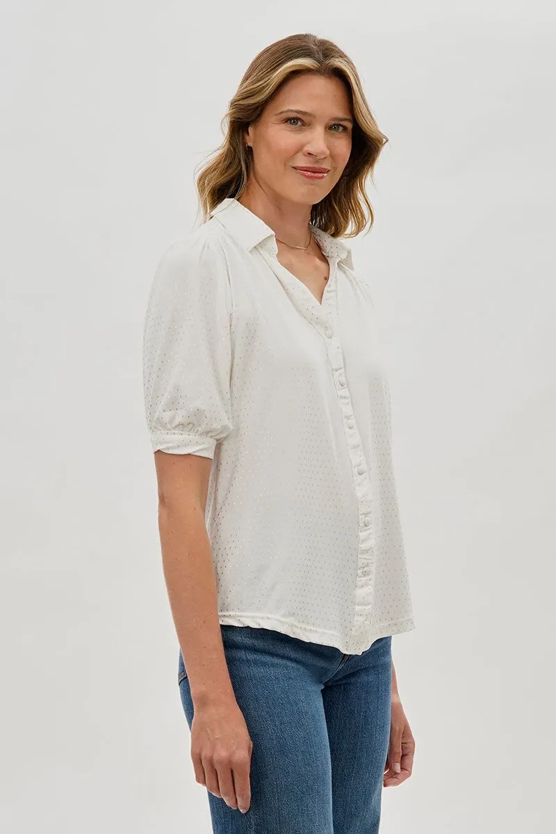 Beechers Brook Patterned Puff Sleeve Button Down Blouse - White sold by Fairweather product image thumbnail 2