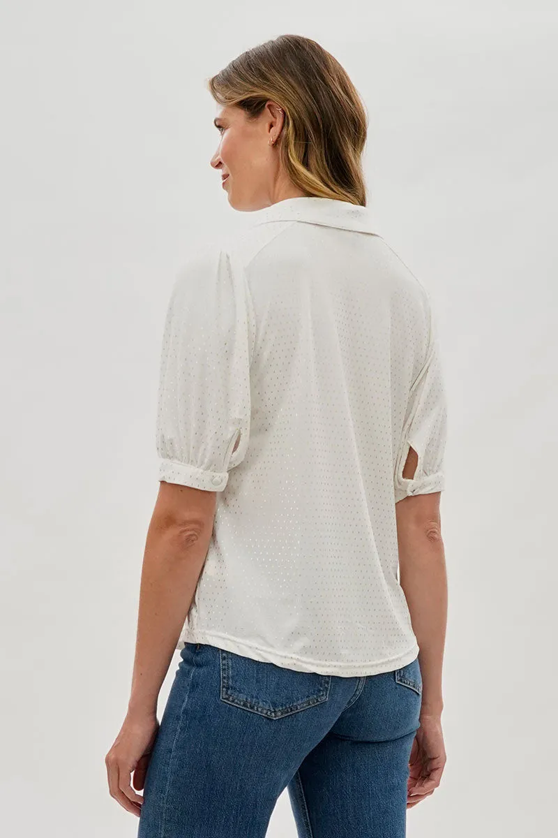 Beechers Brook Patterned Puff Sleeve Button Down Blouse - White sold by Fairweather product image thumbnail 3