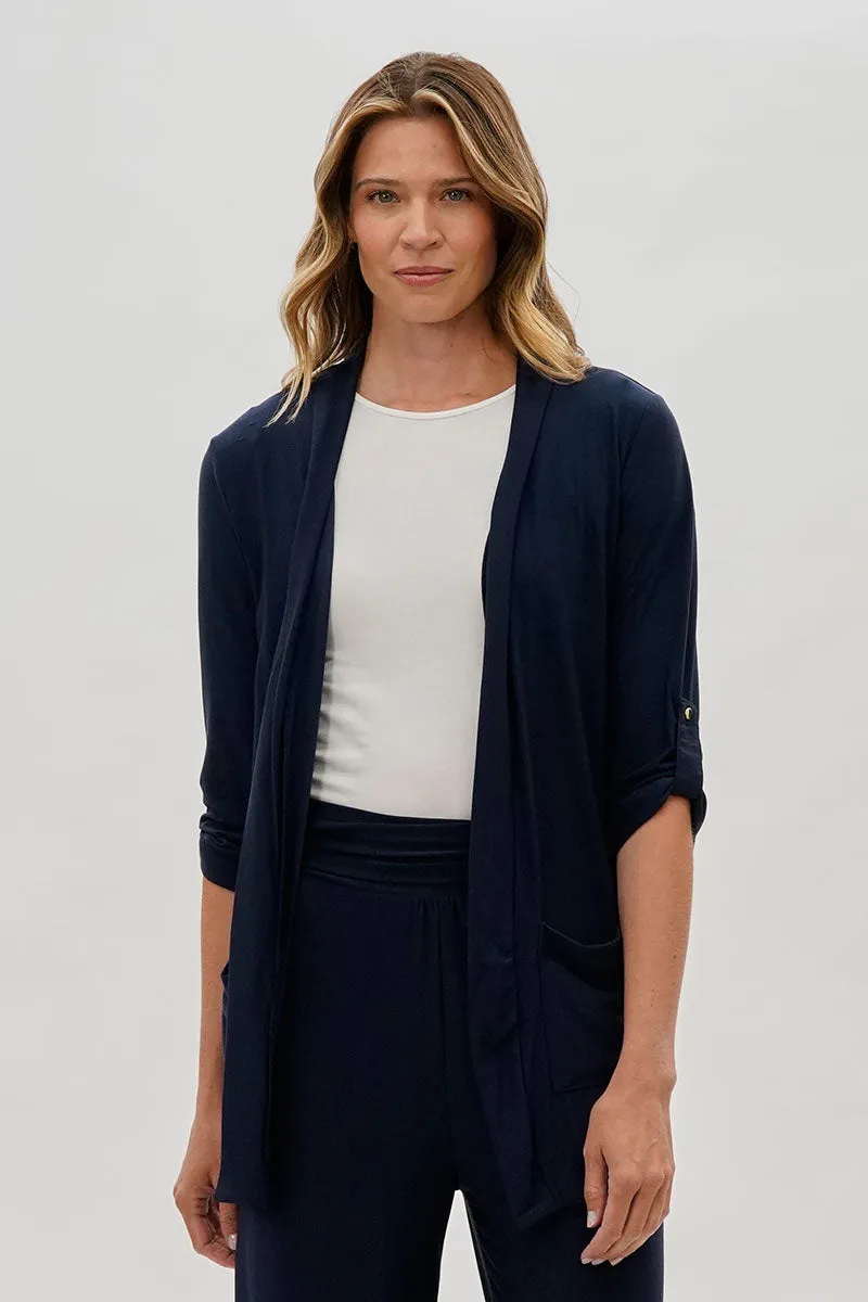 Costa Blanca Open Lightweight Wrap Cardigan - Navy sold by Fairweather
