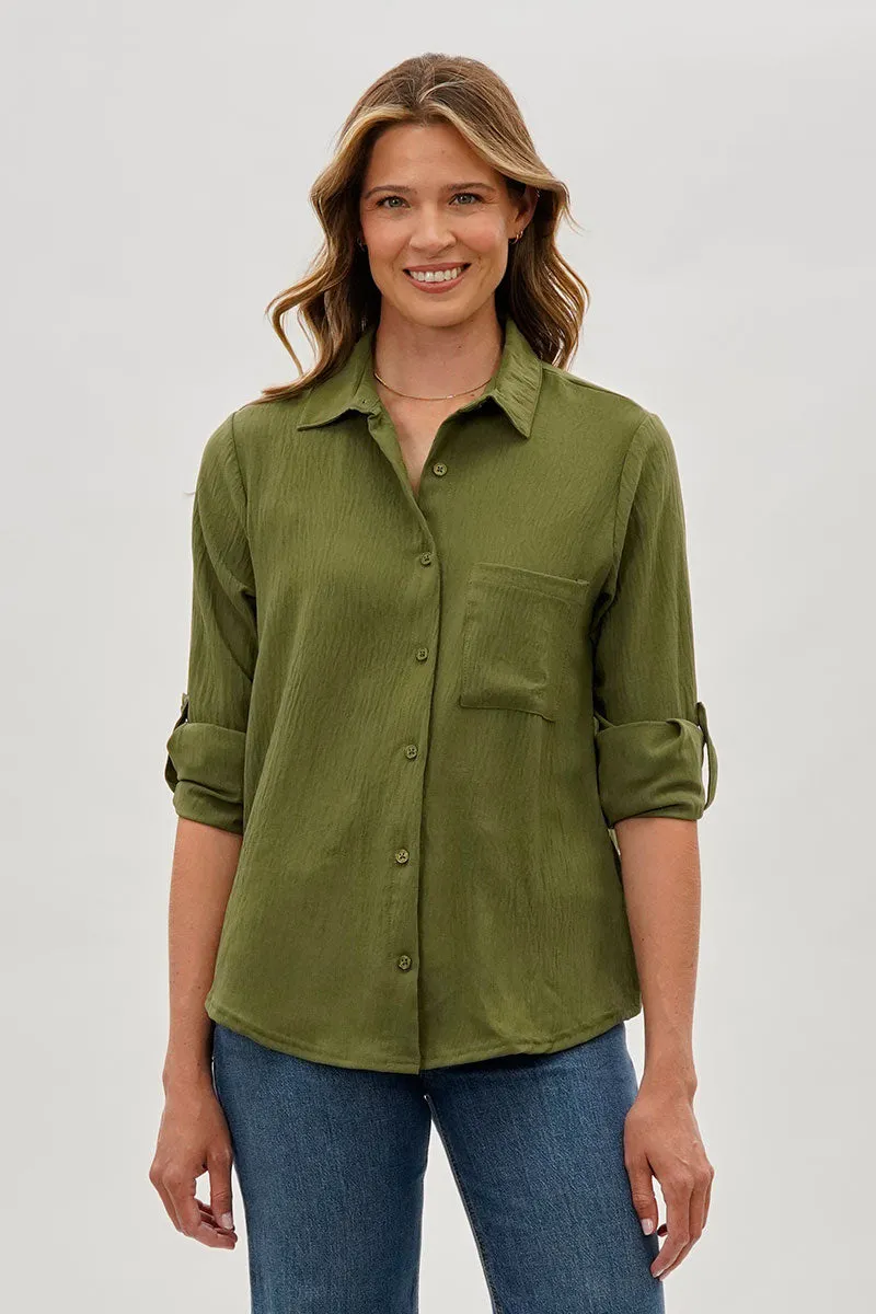 Stylexchange Vintage Classic Button Down Shirt - Olive sold by Fairweather