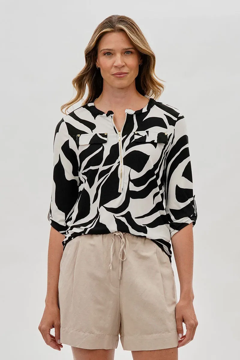 International INC Company Patterned 1/4 Zip Shirt - White sold by Fairweather