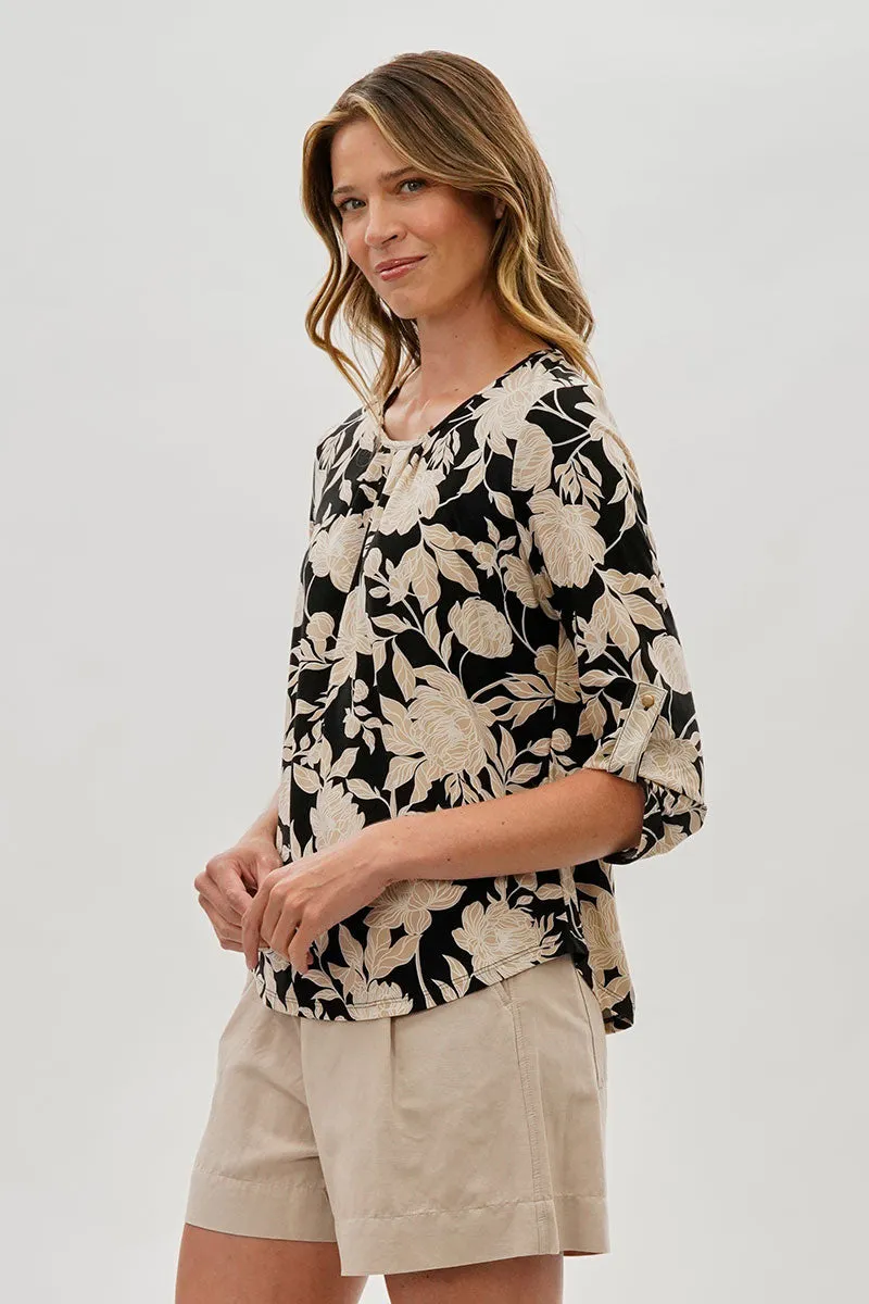 Beechers Brook Floral Roll Up Sleeve Blouse - Black sold by Fairweather product image thumbnail 2