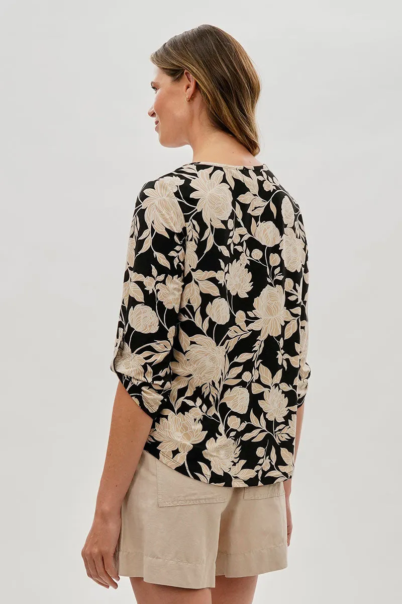 Beechers Brook Floral Roll Up Sleeve Blouse - Black sold by Fairweather product image thumbnail 3