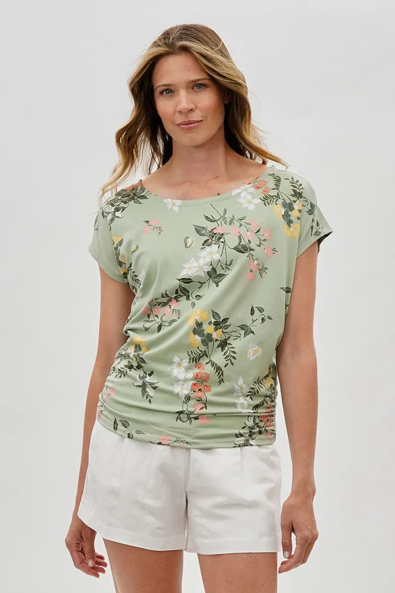 International INC Company Floral Ruched Side Blouse - Green sold by Fairweather