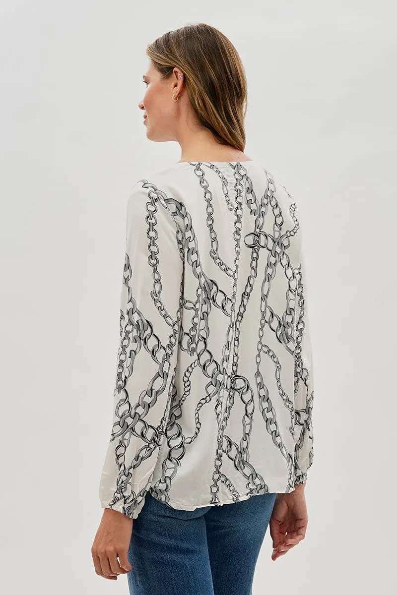 Beechers Brook Chain Print Lace Up Blouse - White sold by Fairweather product image thumbnail 3