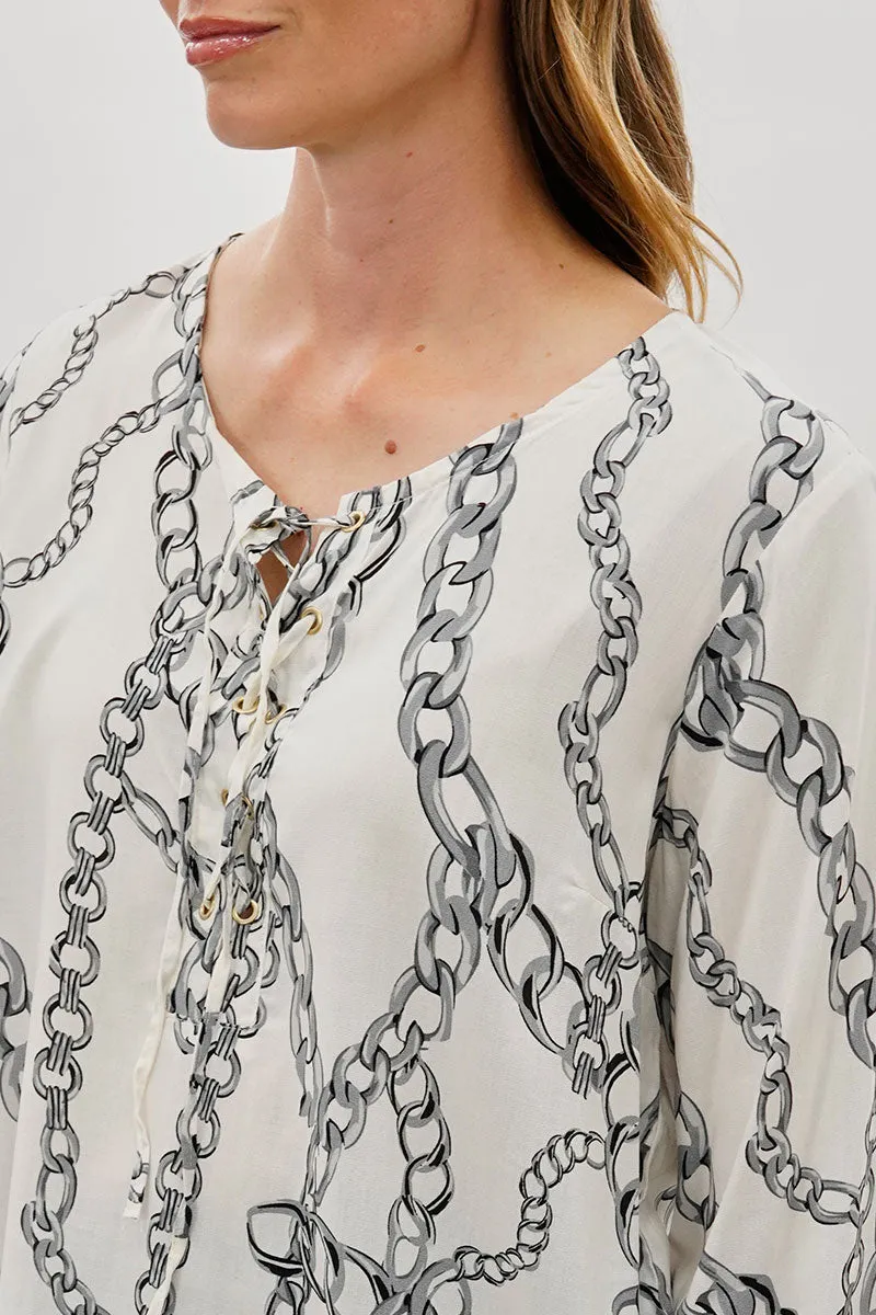 Beechers Brook Chain Print Lace Up Blouse - White sold by Fairweather product image thumbnail 4