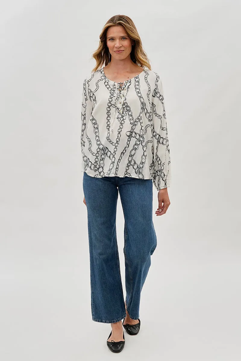 Beechers Brook Chain Print Lace Up Blouse - White sold by Fairweather product image thumbnail 5