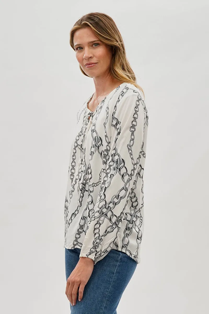 Beechers Brook Chain Print Lace Up Blouse - White sold by Fairweather product image thumbnail 2