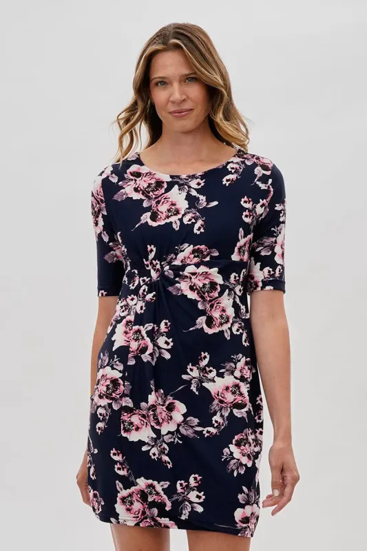 International INC Company Floral Short Sleeve Day Dress - Navy sold by Fairweather