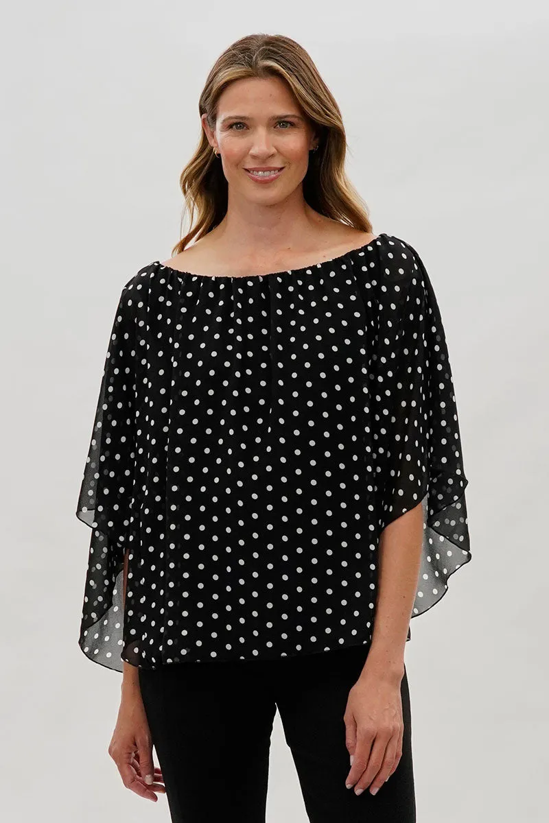 Costa Blanca Polka Dot Chiffon Blouse - Black sold by Fairweather