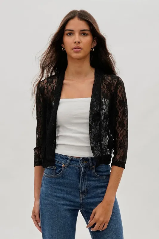 Impress Floral Lace Shrug Cardigan - Black sold by Fairweather
