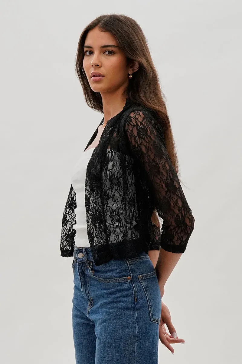 Impress Floral Lace Shrug Cardigan - Black sold by Fairweather product image thumbnail 2