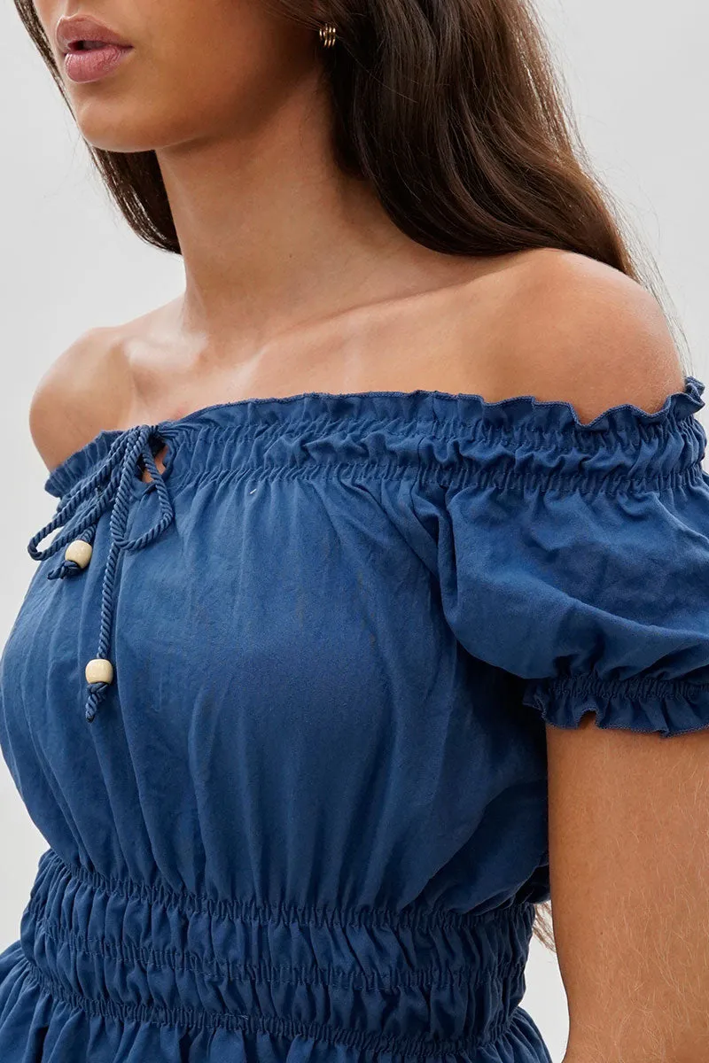 Runaway Bay Cinched Short Sleeve Blouse - Blue sold by Fairweather product image thumbnail 4