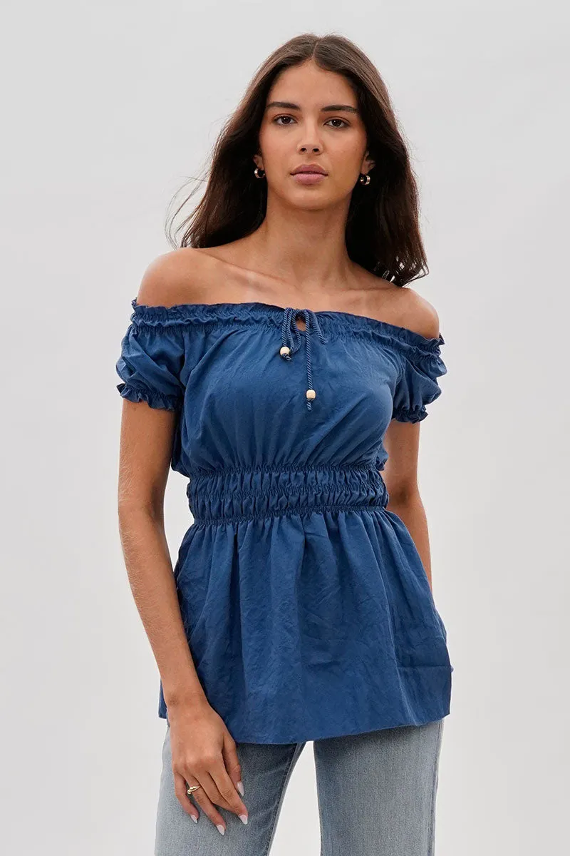 Runaway Bay Cinched Short Sleeve Blouse - Blue sold by Fairweather