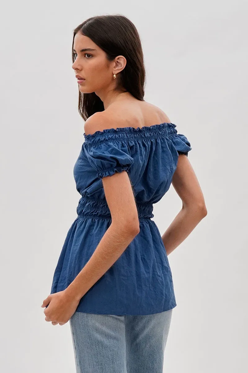 Runaway Bay Cinched Short Sleeve Blouse - Blue sold by Fairweather product image thumbnail 3