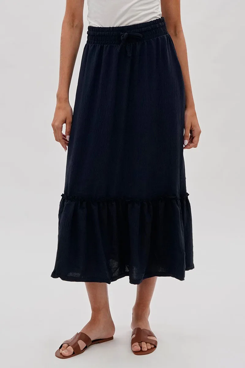 Stylexchange Vintage Tiered Cinched Skirt - Navy sold by Fairweather