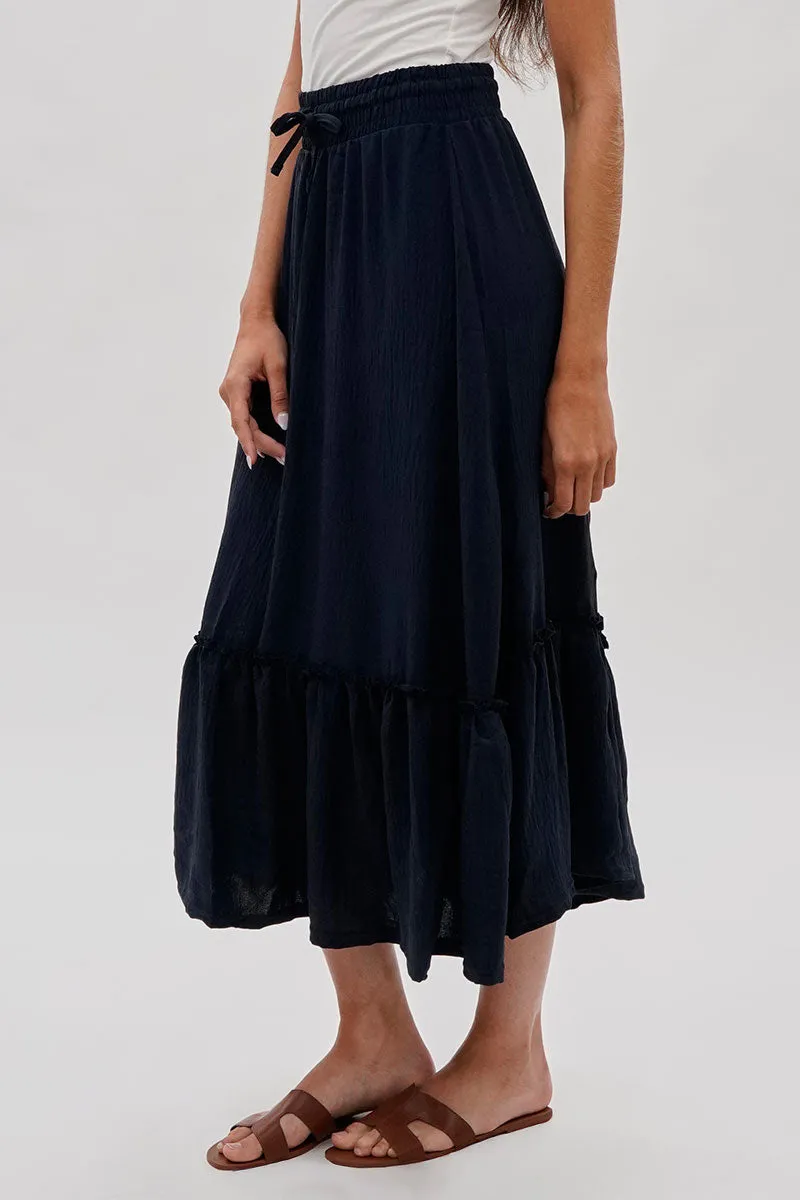 Stylexchange Vintage Tiered Cinched Skirt - Navy sold by Fairweather product image thumbnail 2
