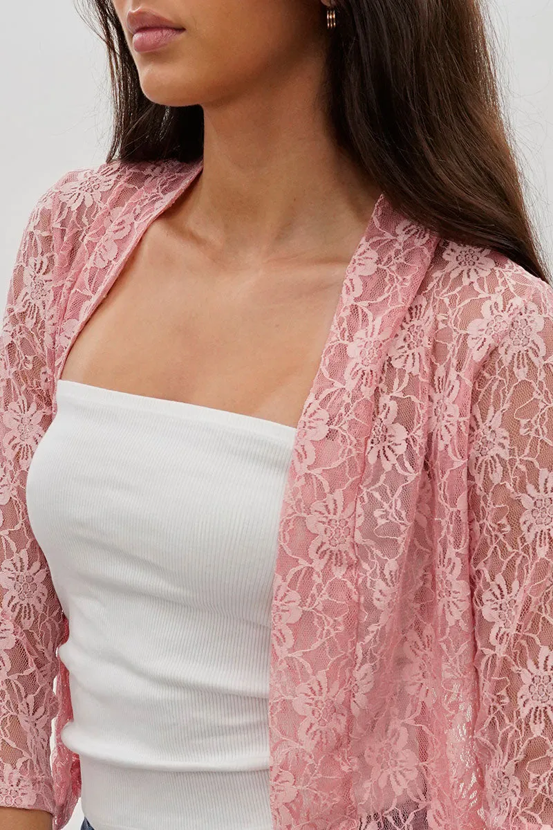 Impress Floral Lace Shrug Cardigan - Pink sold by Fairweather product image thumbnail 4