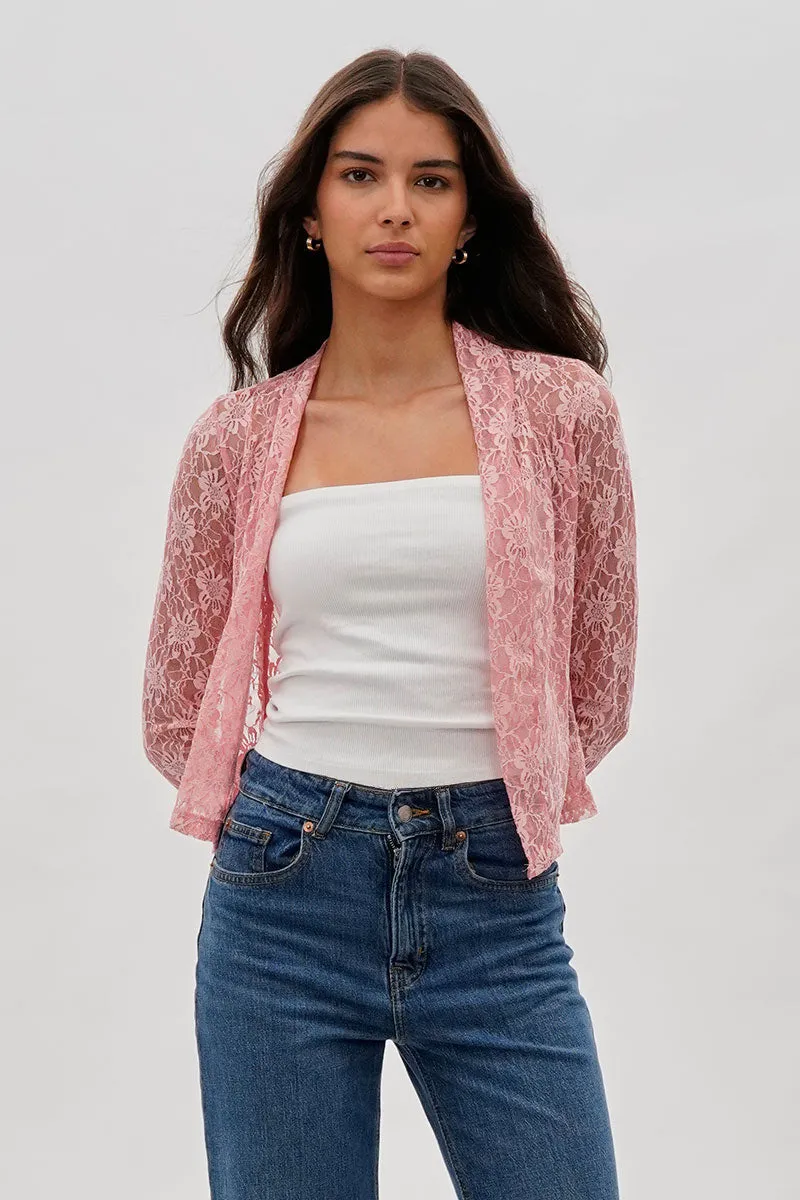 Impress Floral Lace Shrug Cardigan - Pink sold by Fairweather