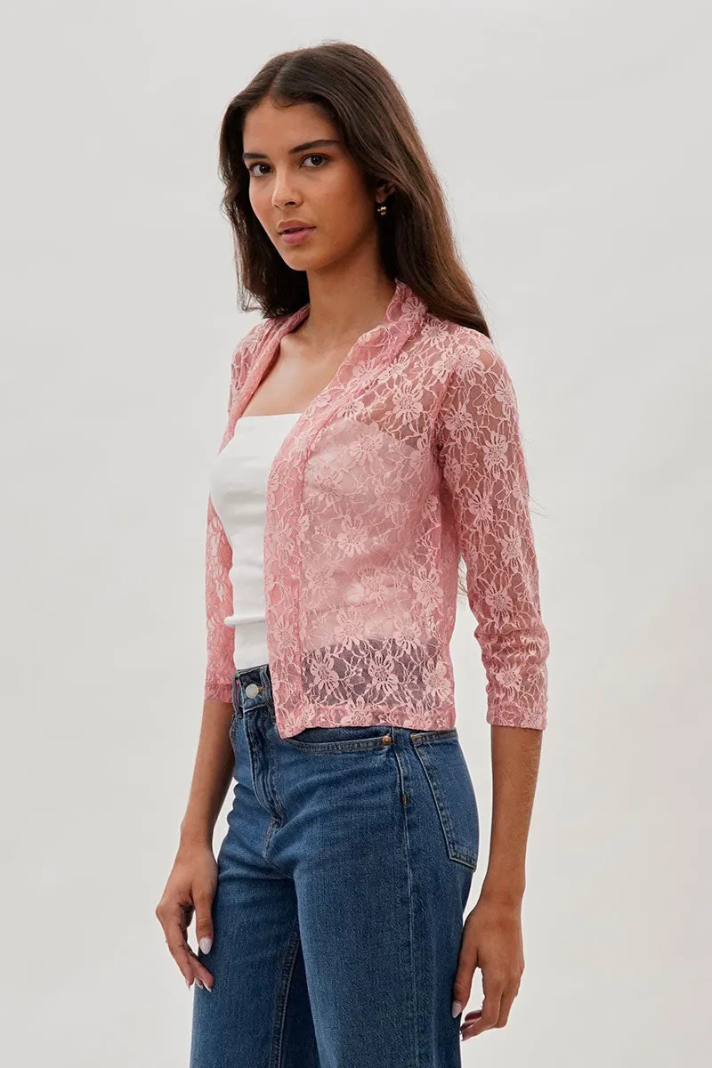 Impress Floral Lace Shrug Cardigan - Pink sold by Fairweather product image thumbnail 2