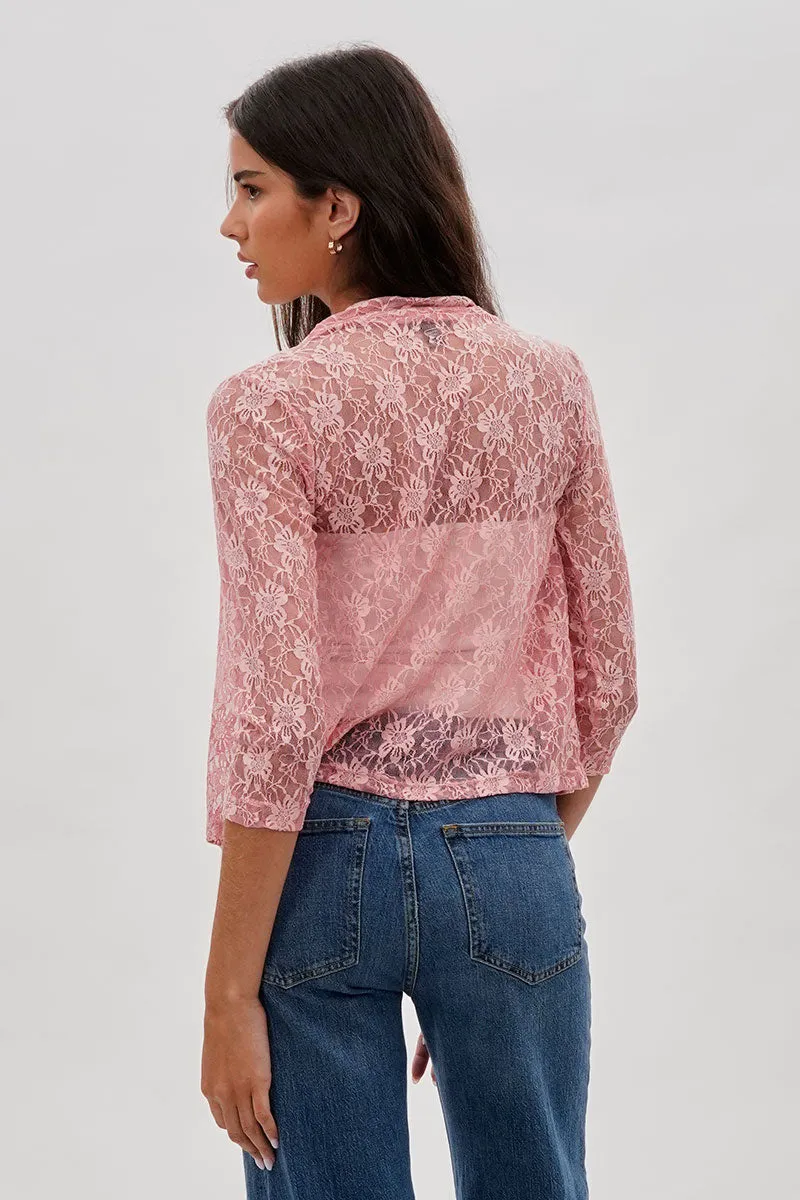 Impress Floral Lace Shrug Cardigan - Pink sold by Fairweather product image thumbnail 3