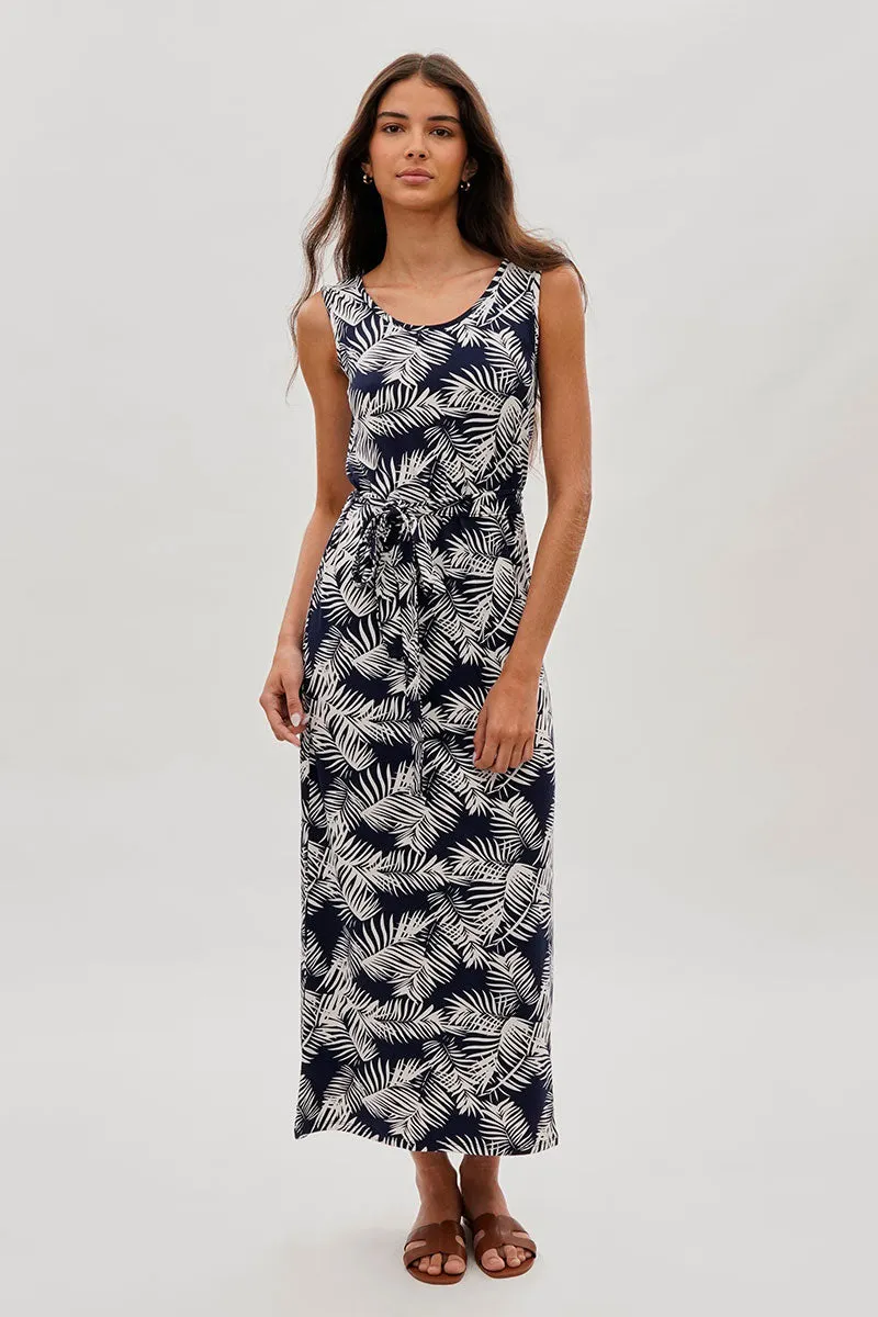 International INC Company Leaf Print Maxi Dress - Navy sold by Fairweather