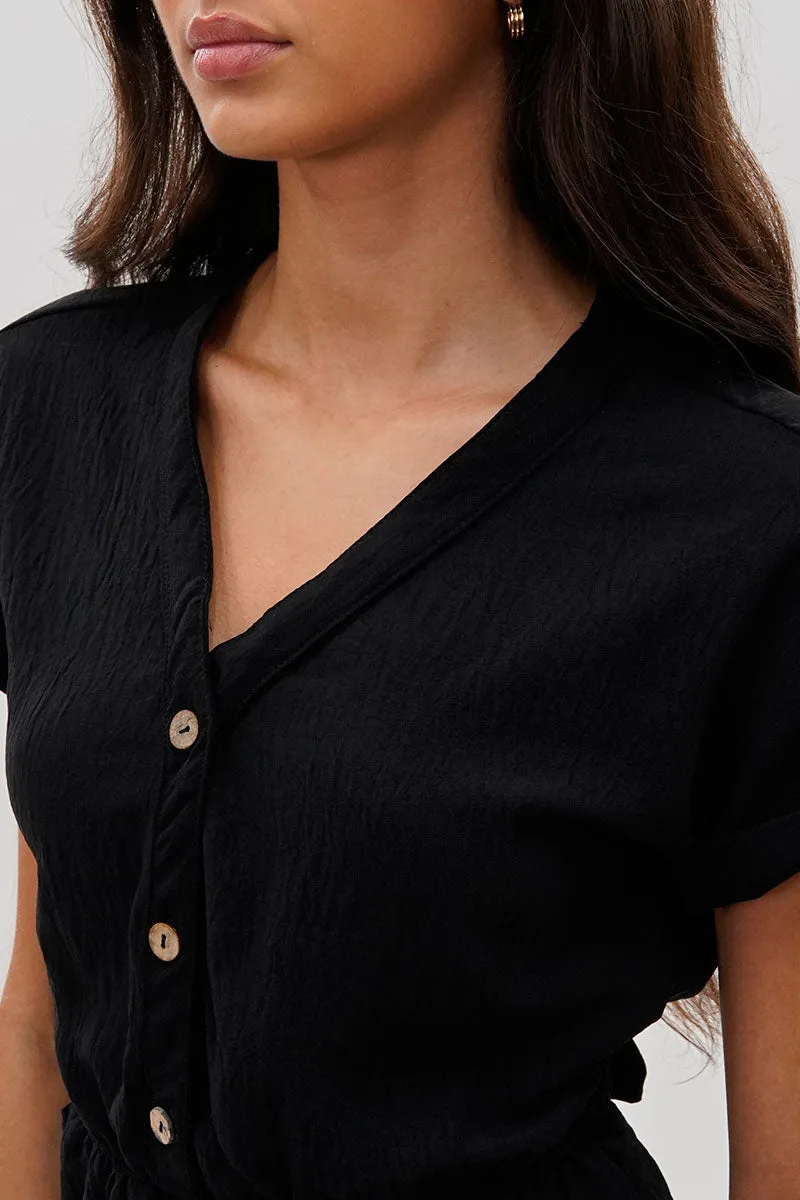 Stylexchange Vintage Back Tie Button Up Romper - Black sold by Fairweather product image thumbnail 4
